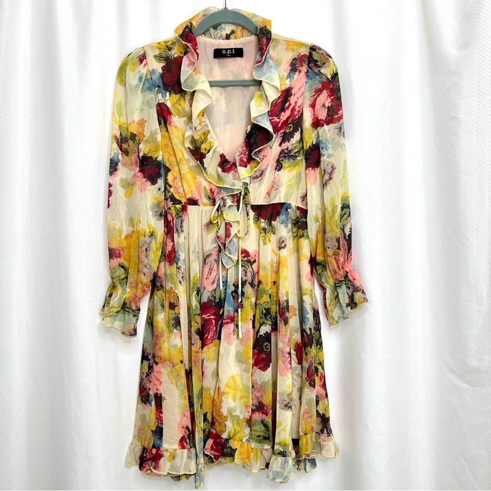 O.P.T. Yellow floral dress long sleeves